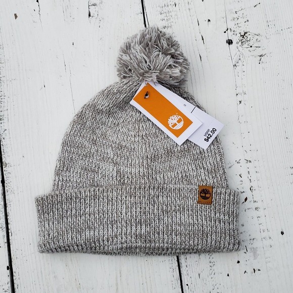 Timberland Accessories - Timberland Womens Grey & White PomPom Beanie - One Size - NEW
